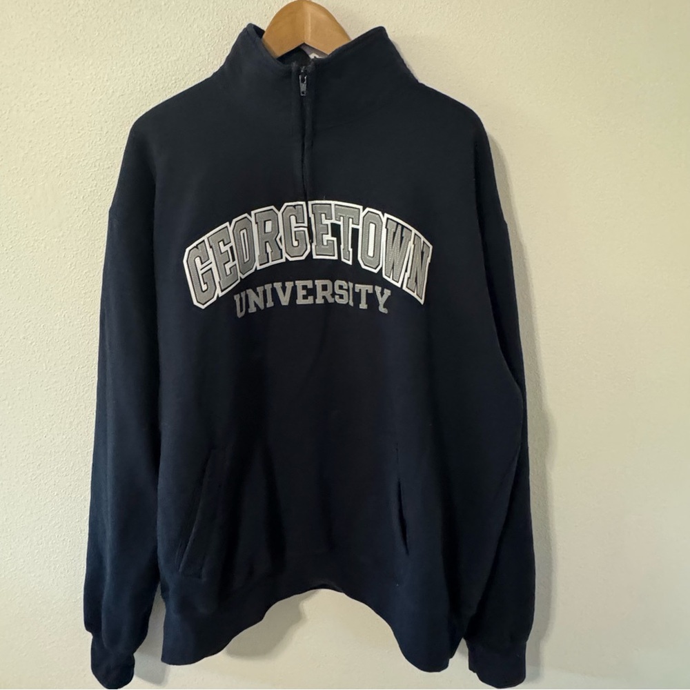 Georgetown University Champions 1/4 Zip Sweatshirt Navy Embroidered-2XL